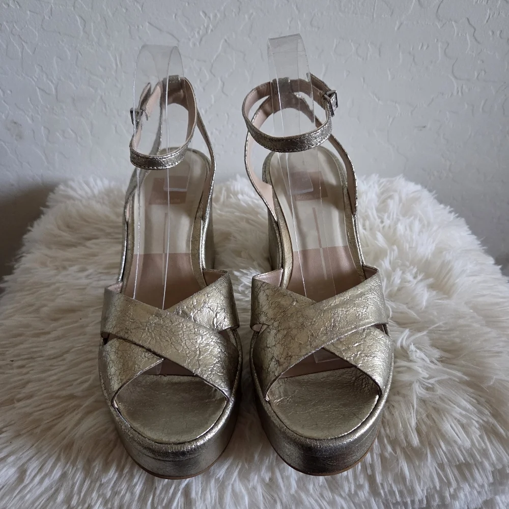Dolce Vita Laisha Distressed Leather Platform Heels Sandals Gold Size 9.5